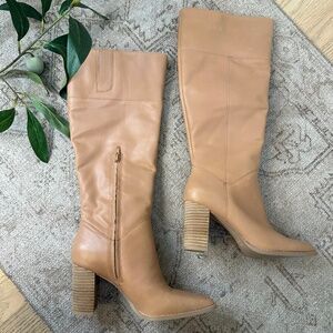 Crown Vintage Tan Leather Knee-High Boots – Size 7M (37.5)
